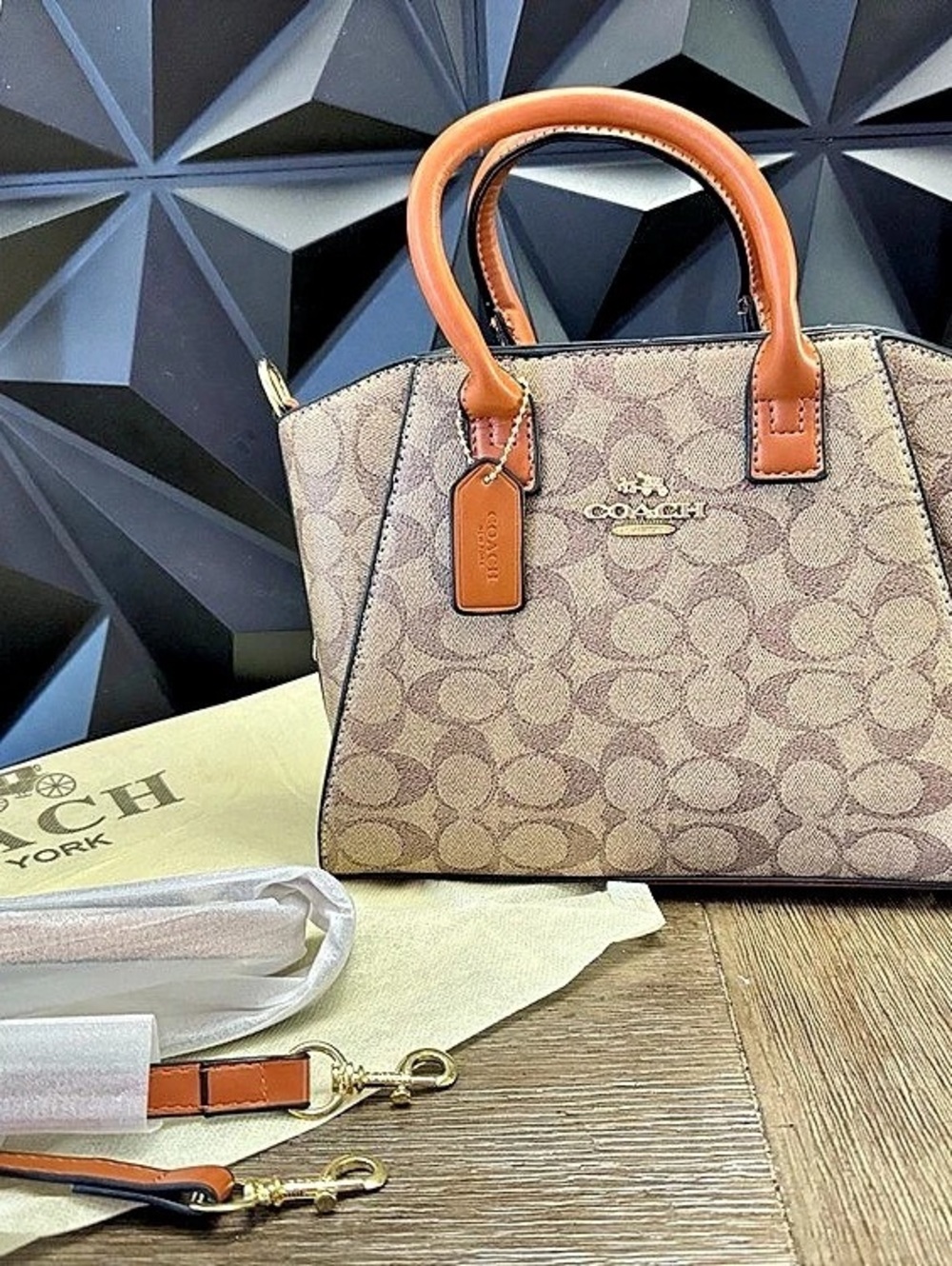 Brown satchel bag with cherry detail / New